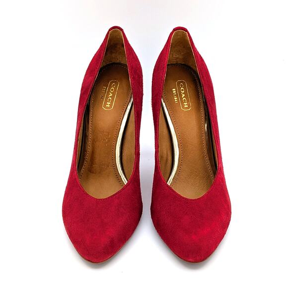 Coach Urban Stiletto Heels Womens 7.5 Red Suede Pumps Pointed Toe Sexy Chic - Picture 3 of 9
